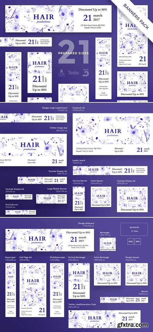 Hair Salon Flyer,Poster, Social Media, Business Card, Banner Pack Template