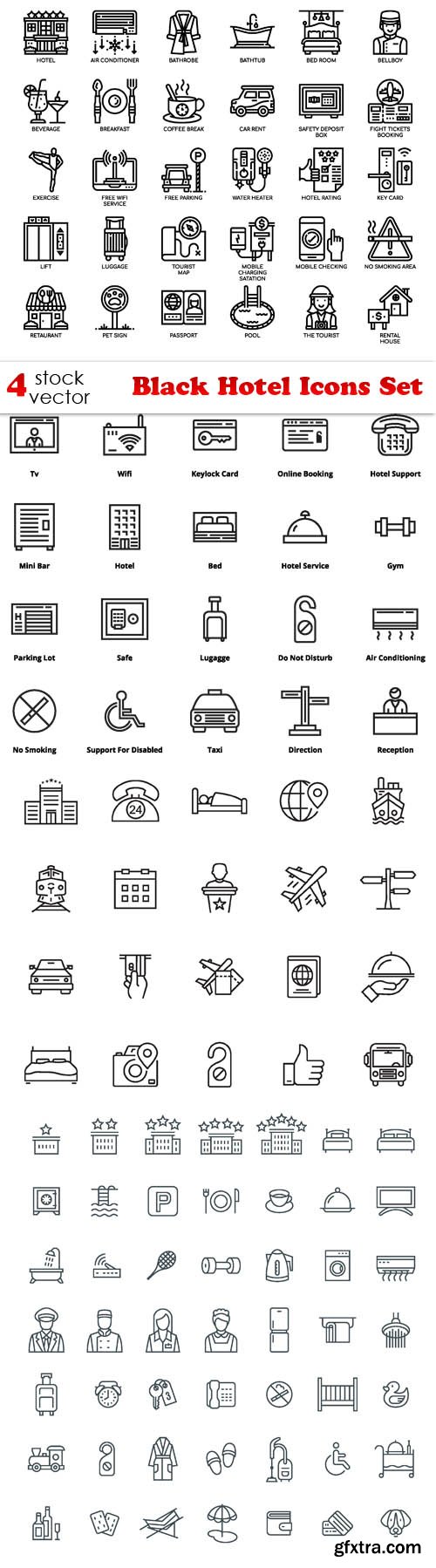 Vectors - Black Hotel Icons Set