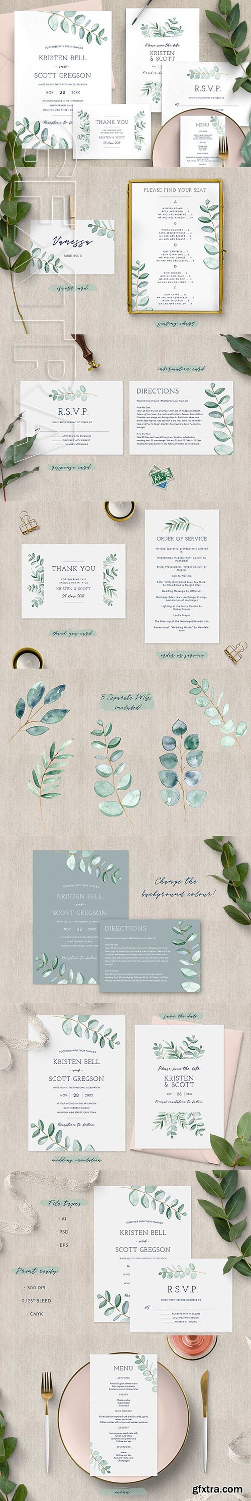 CreativeMarket - Eucalyptus Wedding Invitation Suite 2792808