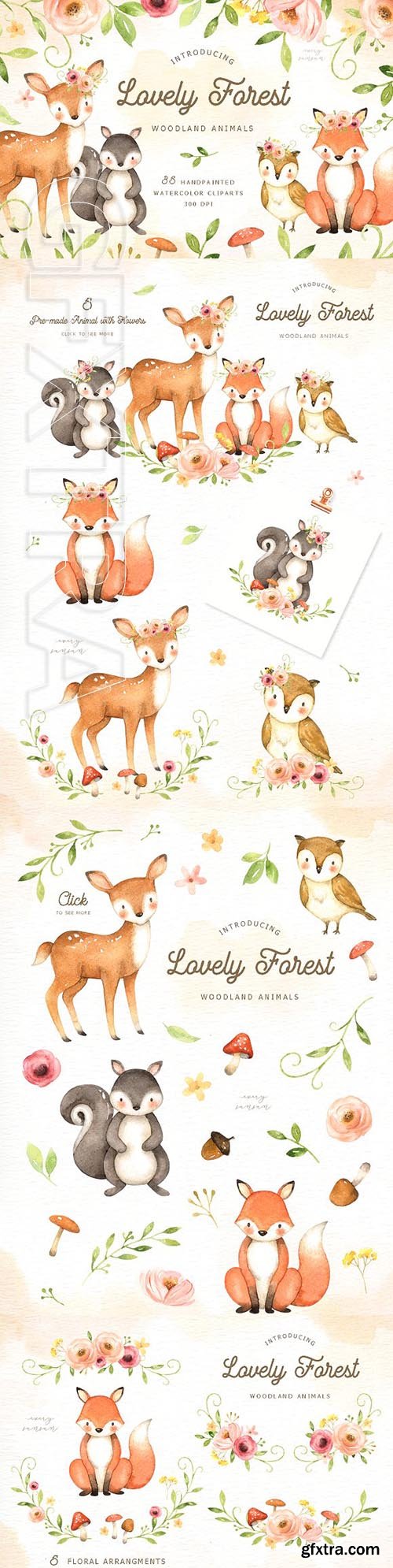 CreativeMarket - Lovely Forest Watercolor Clip Art 2893425