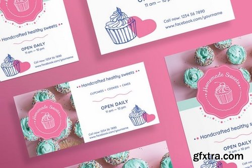 Handcrafted Sweets Flyer and Poster Business Card Banner Social Media Pack Templates