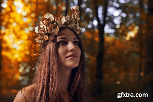 Woman girl in the autumn forest yellow leaf 25 HQ Jpeg