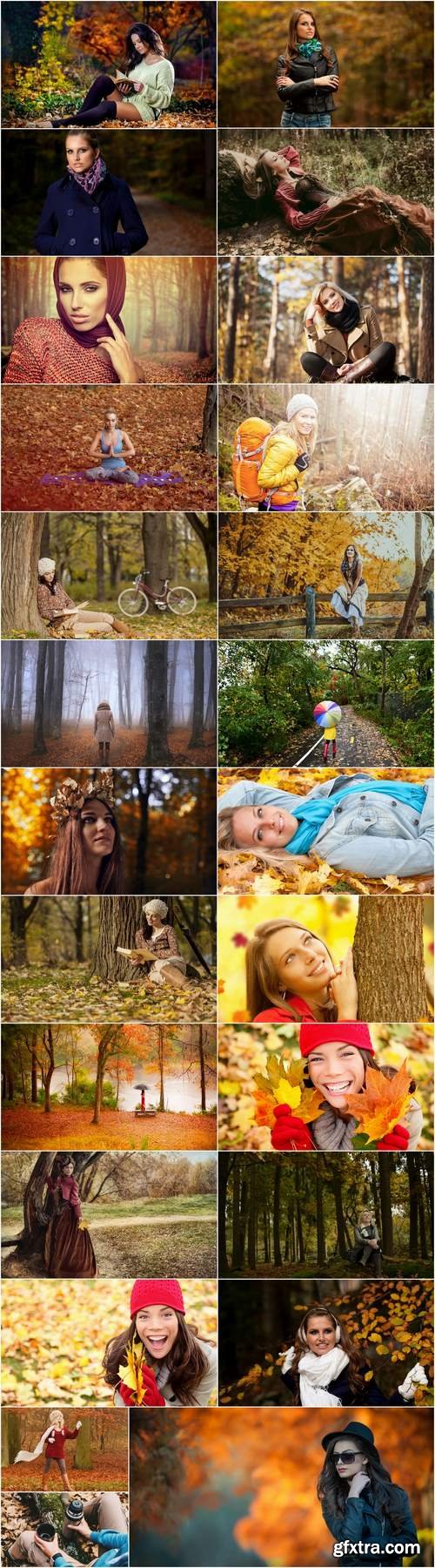 Woman girl in the autumn forest yellow leaf 25 HQ Jpeg