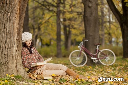 Woman girl in the autumn forest yellow leaf 25 HQ Jpeg