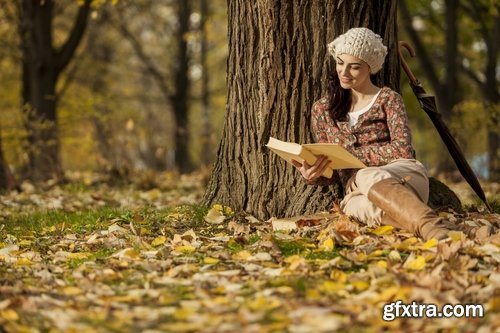 Woman girl in the autumn forest yellow leaf 25 HQ Jpeg