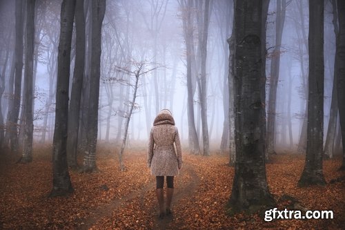 Woman girl in the autumn forest yellow leaf 25 HQ Jpeg