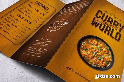 Curry World Retro Trifold Menu A4 and US Letter