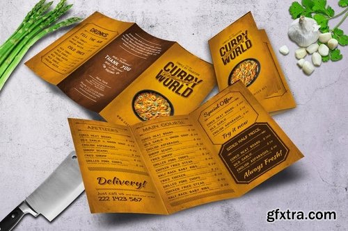 Curry World Retro Trifold Menu A4 and US Letter