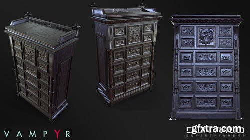 Wardrobe Carved Oak 3D Model