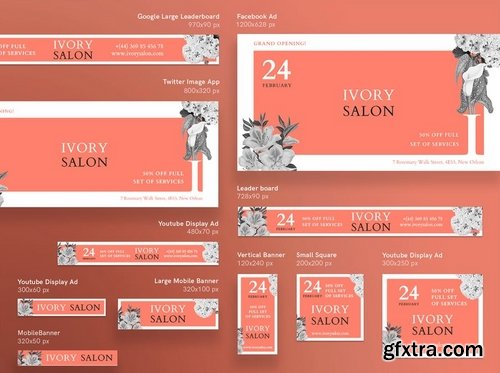 Beauty Salon Social Media Banner Pack Business Card Flyer and Poster Templates