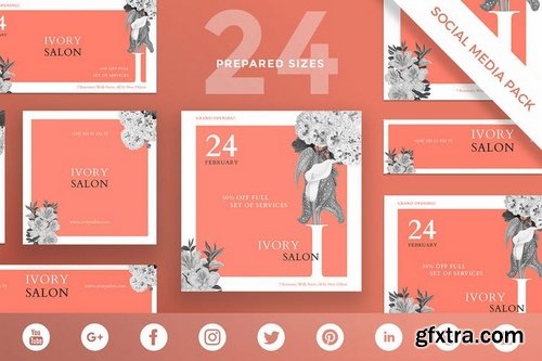 Beauty Salon Social Media Banner Pack Business Card Flyer and Poster Templates