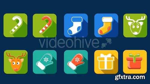 Videohive Flat Style Animated Christmas And New Year Icons 13483247