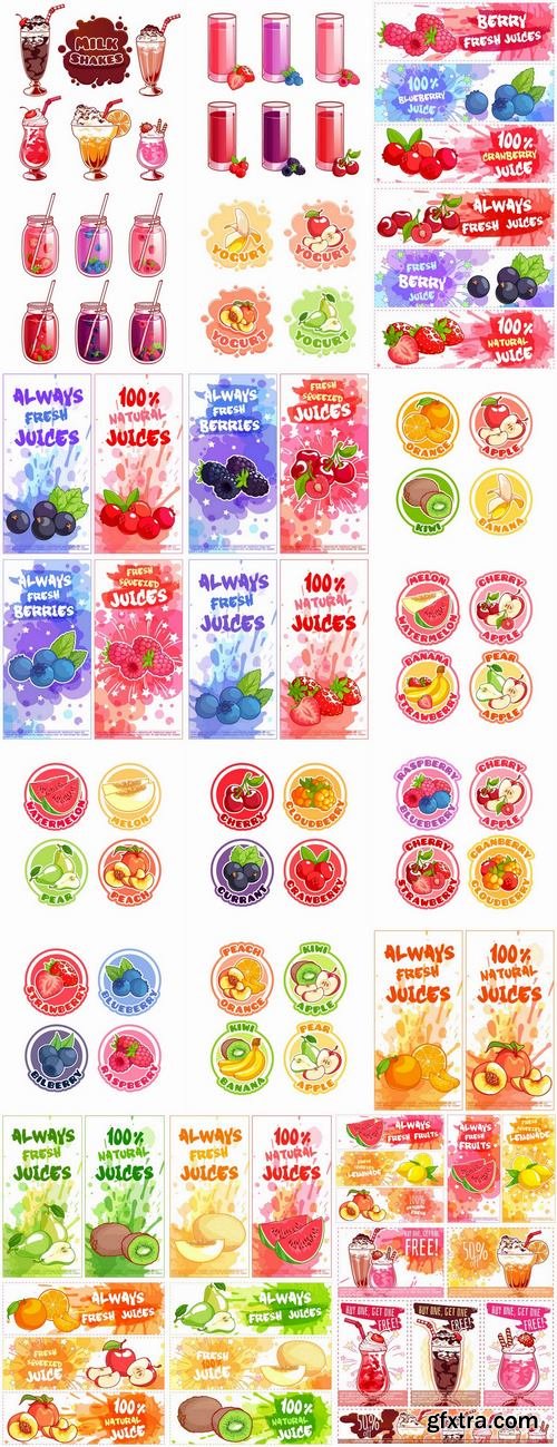 Fruit juice label banner sticker flyer 25 EPS