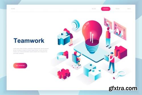 Teamwork Isometric Landing Page