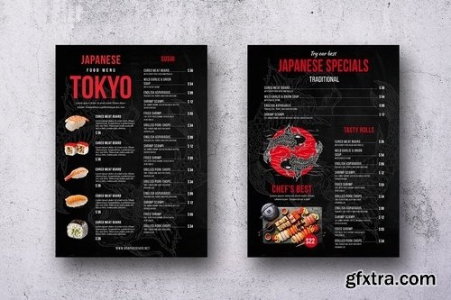 Japanese Single Page A4 & US Letter Food Menu