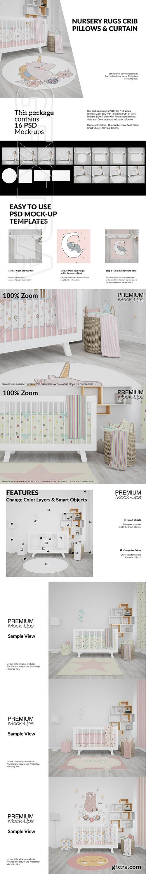 CreativeMarket - Nursery - 4 Rugs Pillows Curtain 2952080