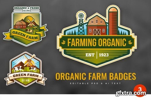 Organic Farm PSD & AI Logo Badges Vol 01