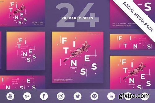 Fitness Gym Flyer and Poster, Business Card, Banner Pack, Social Media Templates