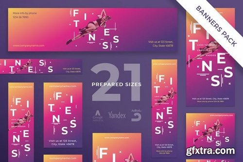 Fitness Gym Flyer and Poster, Business Card, Banner Pack, Social Media Templates