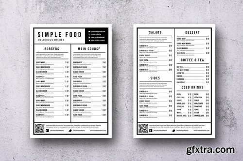 Single Page Menu - 4 Pages - A4 & US Letter