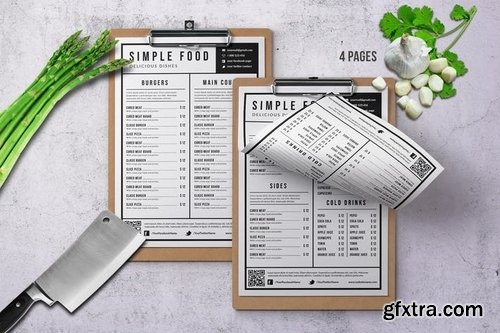 Single Page Menu - 4 Pages - A4 & US Letter