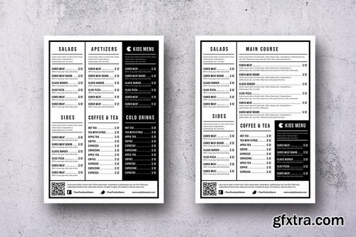 Single Page Menu - 4 Pages - A4 & US Letter