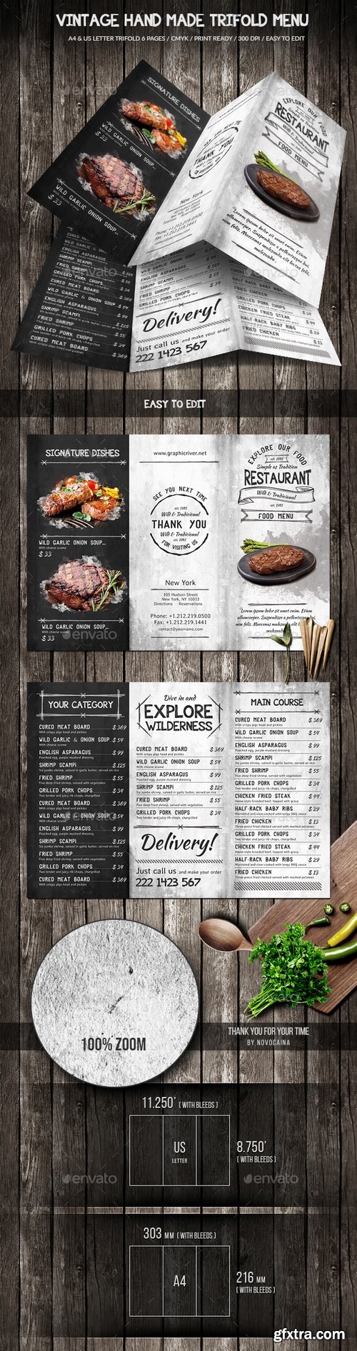 Graphicriver - Vintage Hand Made Trifold Food Menu A4 & US Letter 21883186