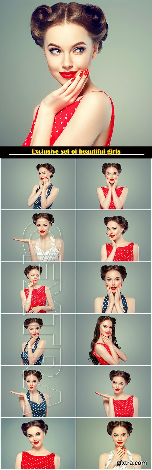 Pinup woman beauty portrait, vintage retro girl model