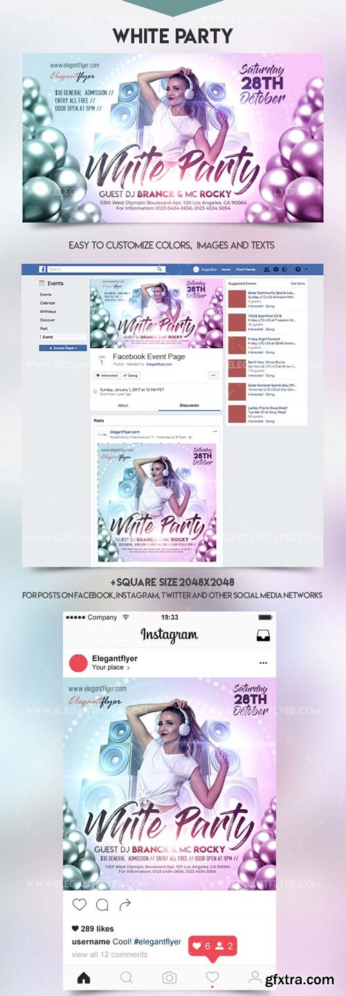 White Party V33 2018 Facebook Event + Instagram template + Youtube Channel Banner