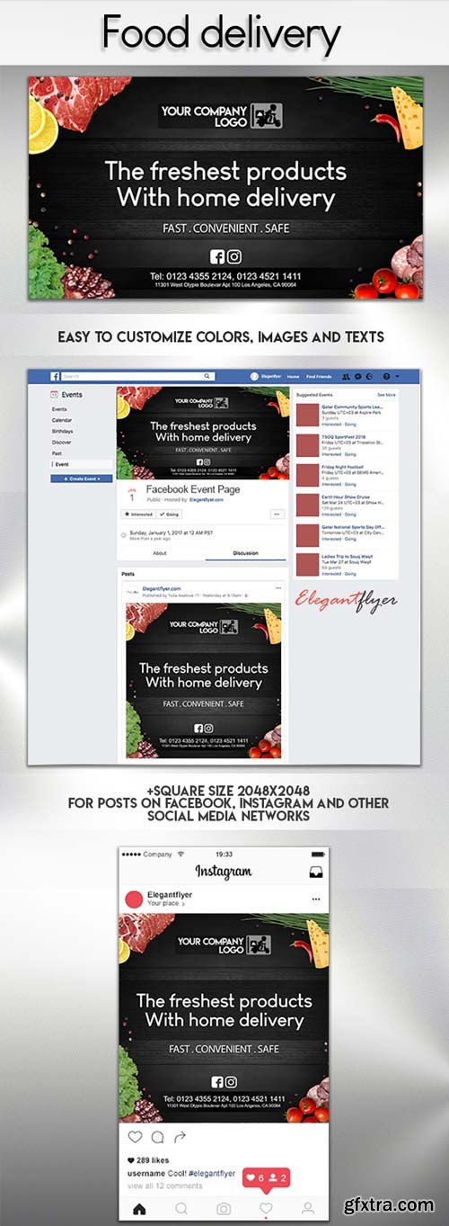 Food delivery V1 2018 PSD Facebook Event + Instagram template