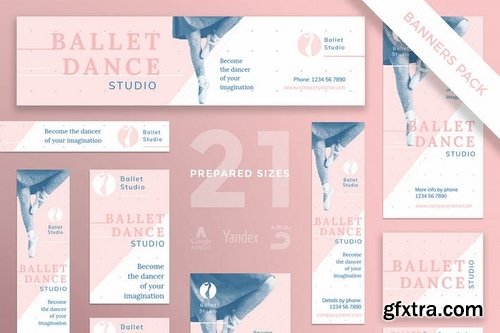 Dance Studio Business Card, Flyer and Poster, Social Media an Banner Pack Templates