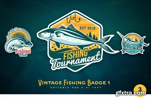 Vintage Fishing PSD & AI Logo Badges Vol 1