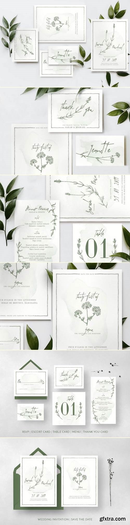 Natural Floral Wedding Invitation Suite