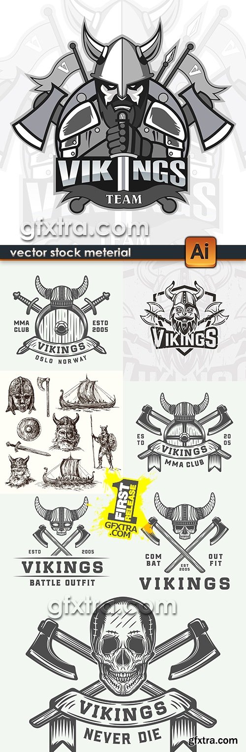 Medieval Viking weapon and armor sketch emblem