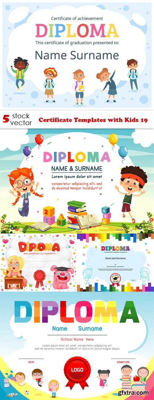 Vectors - Certificate Templates with Kids 19