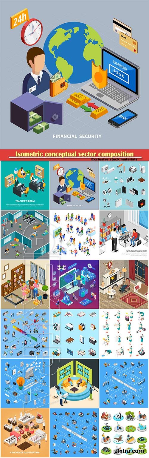 Isometric conceptual vector composition, infographics template # 38