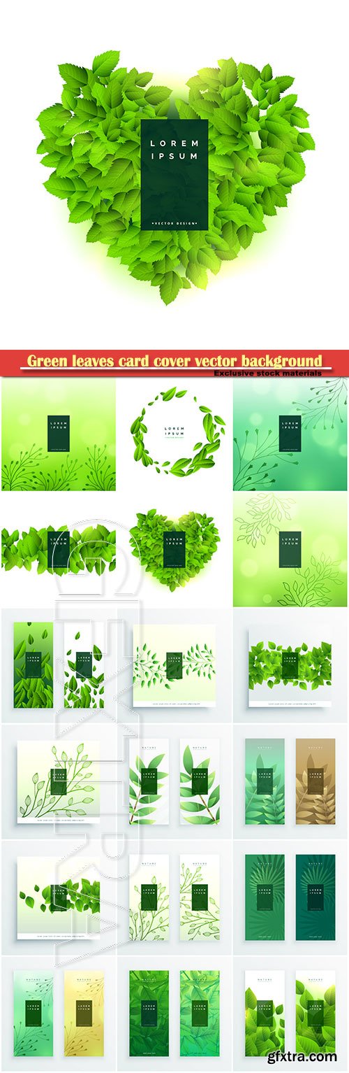 Green leaves card cover vector background