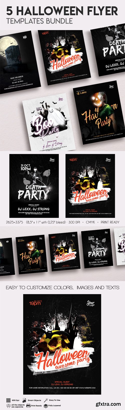 5 Halloween Flyer Templates Bundle in PSD