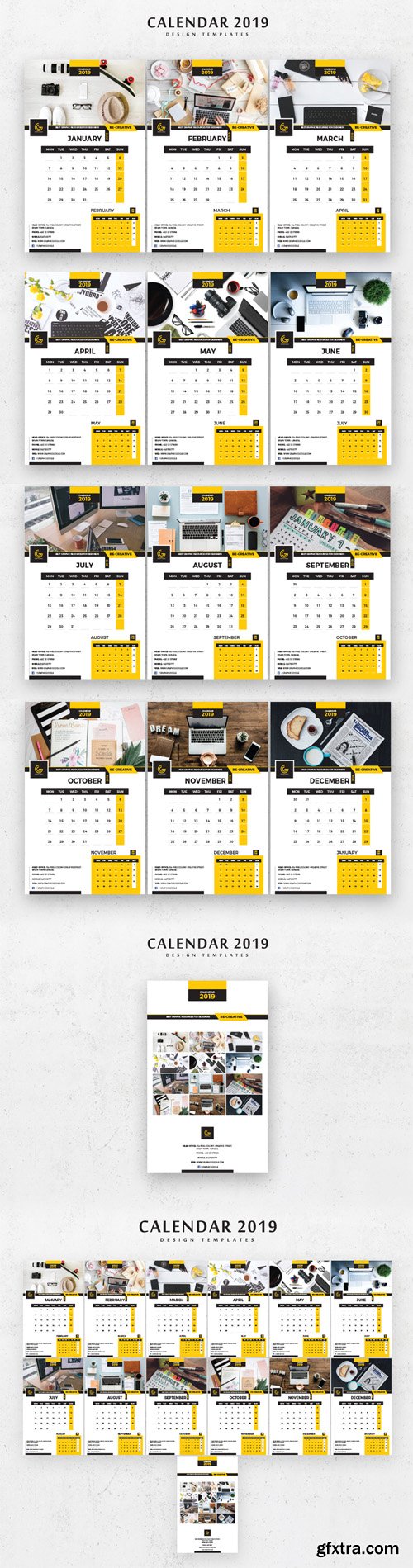 2019 Calendar Design Templates in Vector - 13 Pages 