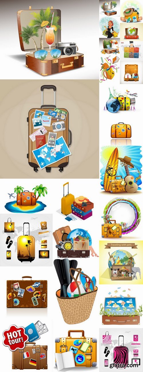 Bag suitcase tourism travel vacation Holidays vector image 25 EPS