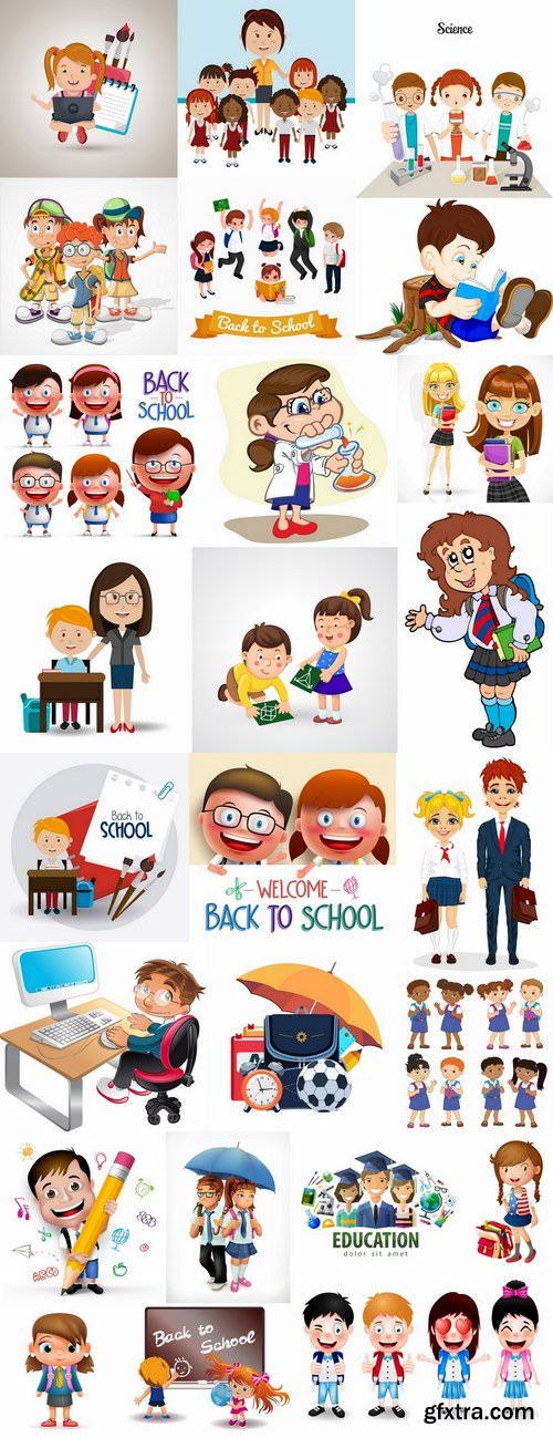 Schoolboy student study education school cartoon 25 EPS