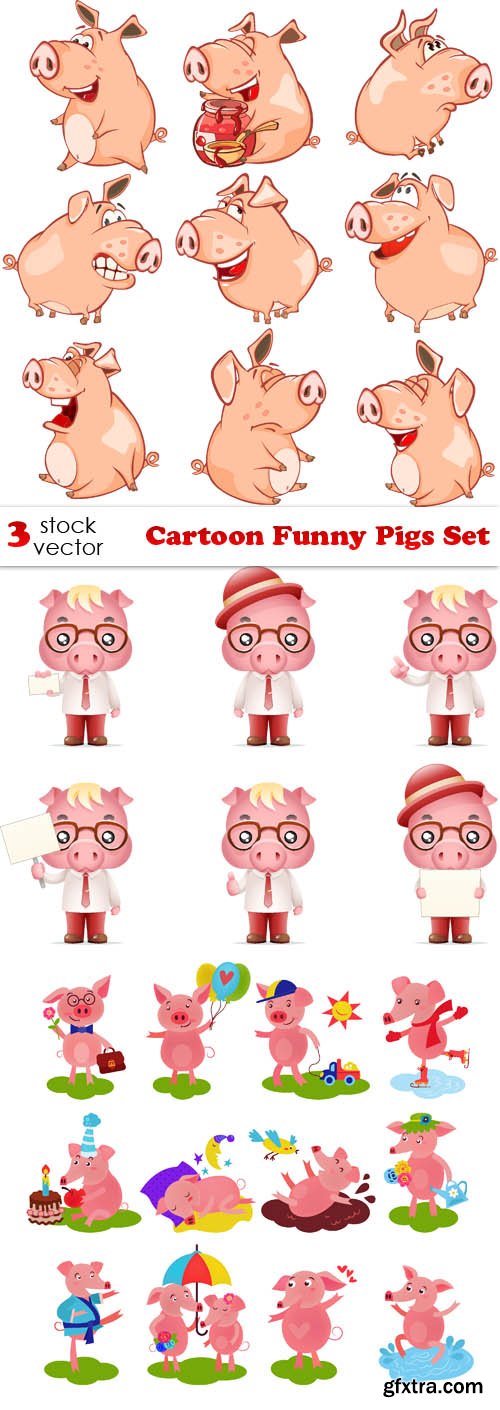 Vectors - Cartoon Funny Pigs Set
