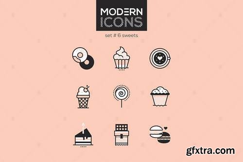 Sweets - set of line design style icons