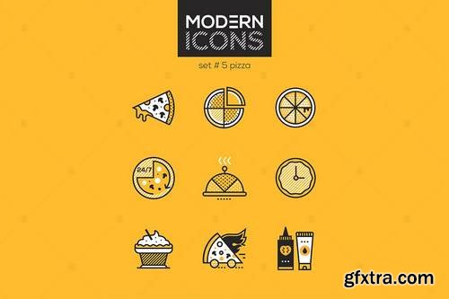 Pizza - set of line design style icons