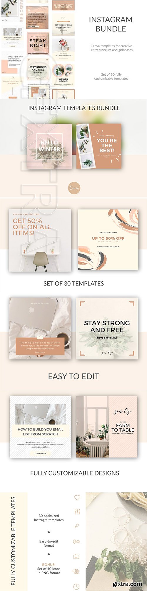 CreativeMarket - 30 Instagram Canva DIY Templates 2977440