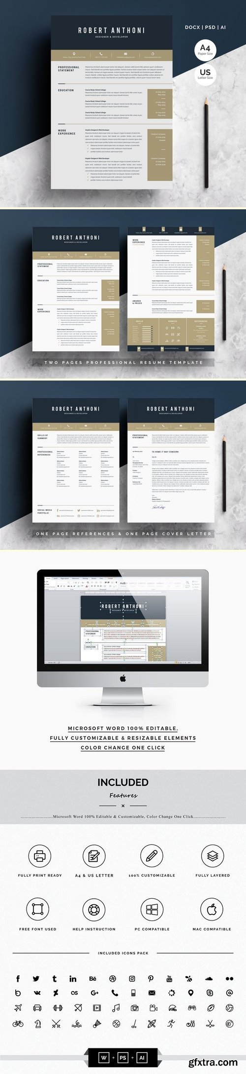 CM - Word Resume Temlate | 4 Pages Pack 2735781