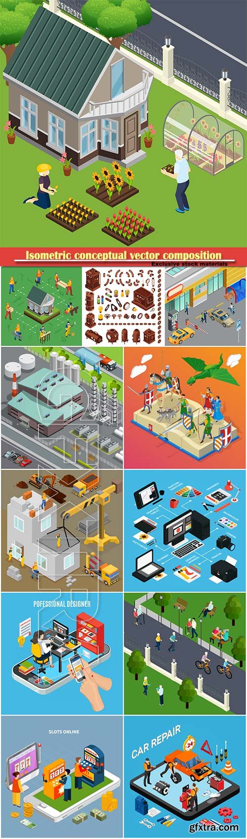 Isometric conceptual vector composition, infographics template # 39