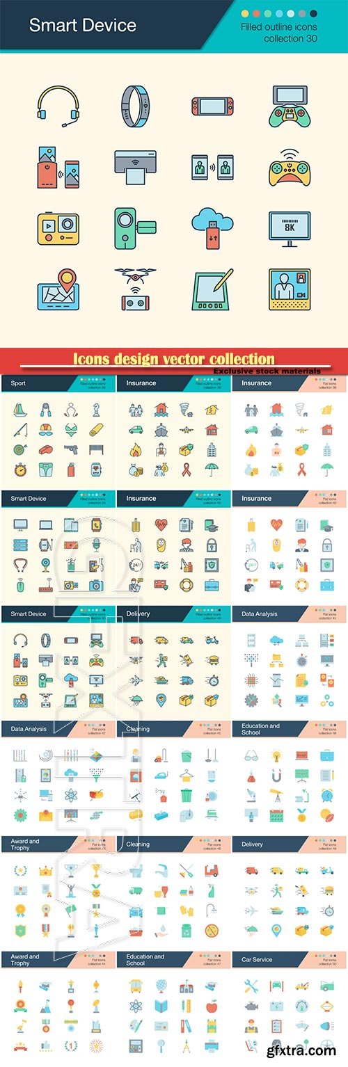 Icons design vector collection for presentation, graphic design, mobile application, web design, infographics