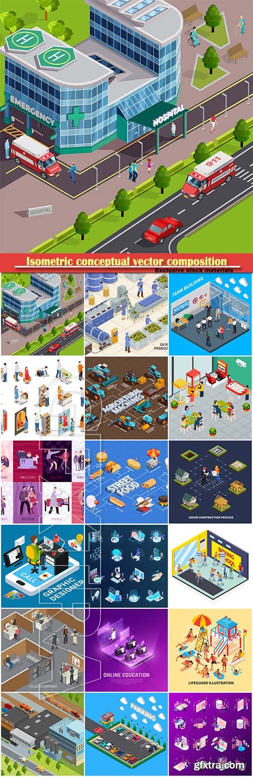 Isometric conceptual vector composition, infographics template # 41