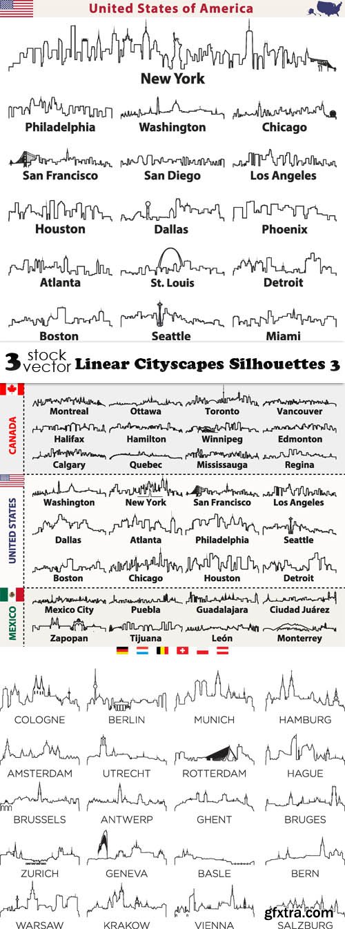 Vectors - Linear Cityscapes Silhouettes 3